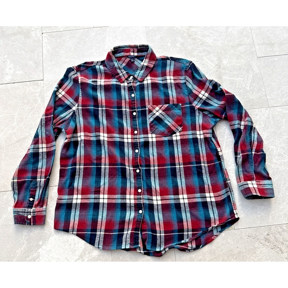 Aeropostale Blue Red Plaid Flannel Cotton Button Up Woven Shirt Mens XL Casual